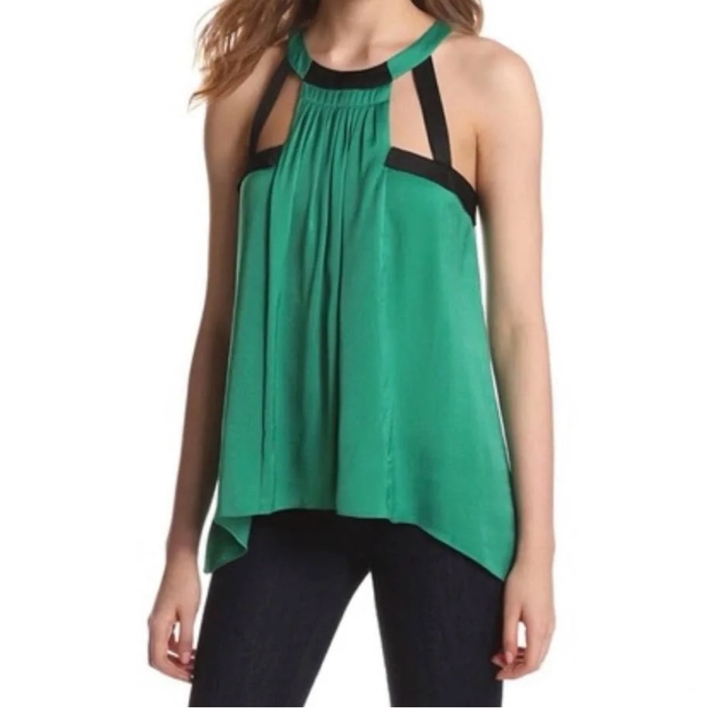 BCBGMaxAzria Emerald Green Blouse with Black Straps
